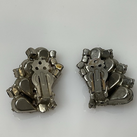 Vintage Purple & Clear Rhinestone Earrings Climber Clip On Silver Tone Statement - Picture 5 of 9